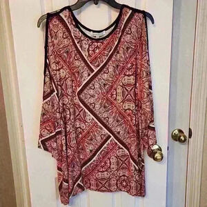 Rose + Olive Women's Long Sleeve Paisley Slit Sleeves Lightweight Casual Top 2X